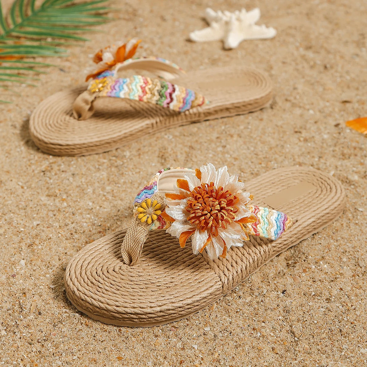 Women's fashion trend accessory Sunflower anti-slip wear soft sole flat flip flops - Just The Fly Way