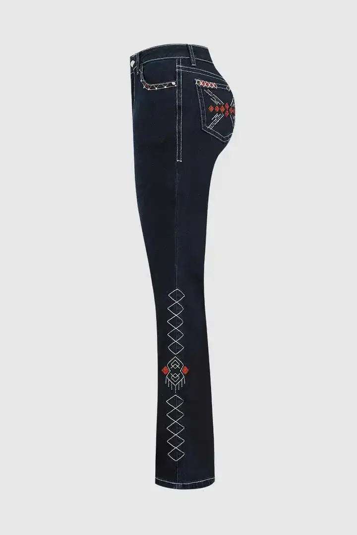 Variations of High-Rise Stretch Flare Denim Rhinestone Embroidery Jeans for Casual or Dressy Occasions by High-Rise Stretch Flare Denim Rhinestone Embroidery Jeans for Casual or Dressy OccasionsApparel & Accessories > Clothing > Pants > Jeansdistressed-y2k-jeans-high-rise-stretch-flare-denim-jeans-retro-elegant-rhinestone-embroidery-for-casual-or-dressy-occasionsJeans