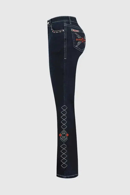 Variations of High-Rise Stretch Flare Denim Rhinestone Embroidery Jeans for Casual or Dressy Occasions by High-Rise Stretch Flare Denim Rhinestone Embroidery Jeans for Casual or Dressy OccasionsApparel & Accessories > Clothing > Pants > Jeansdistressed-y2k-jeans-high-rise-stretch-flare-denim-jeans-retro-elegant-rhinestone-embroidery-for-casual-or-dressy-occasionsJeans