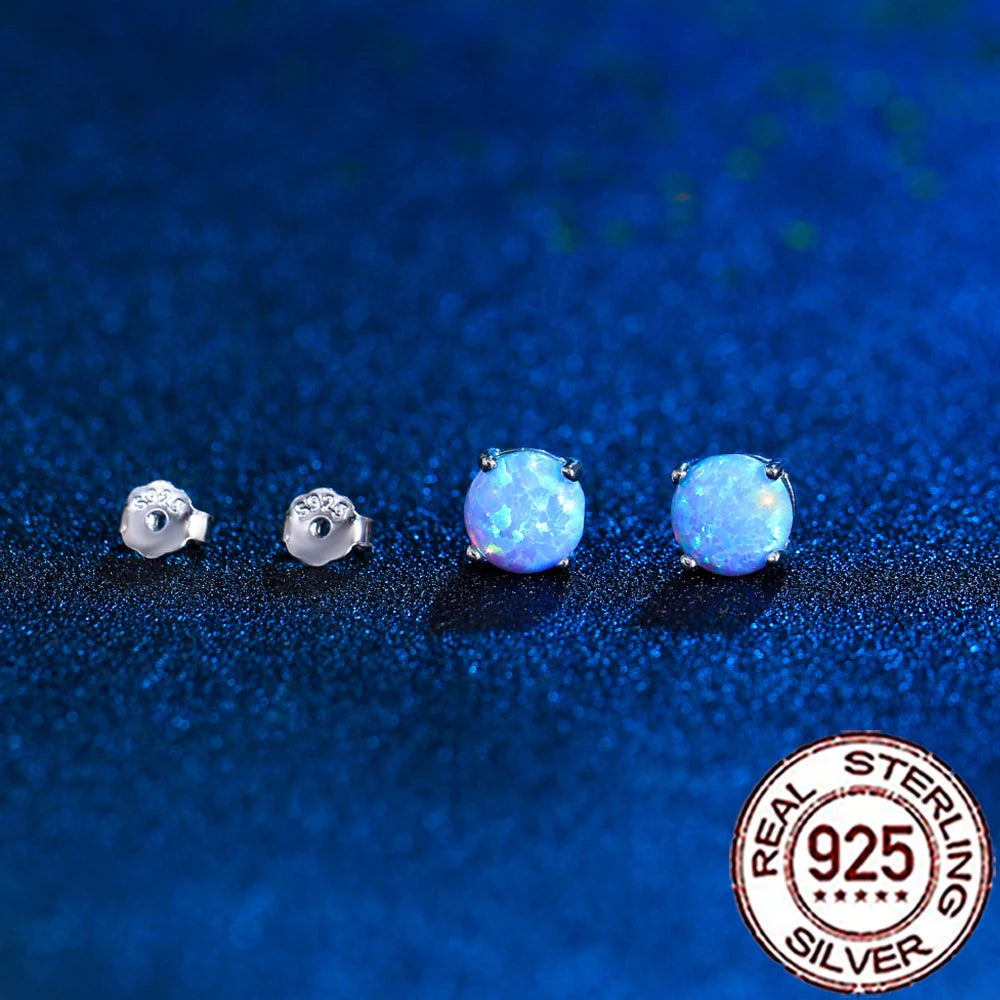 Fashionable, Bold and Beautiful DressCWWZircons 925 Sterling Silver Exquisite Mystical Blue Opal Round Stud Earrings for Women Party Dress Jewelry Accessories SE103 - Just The Fly Way