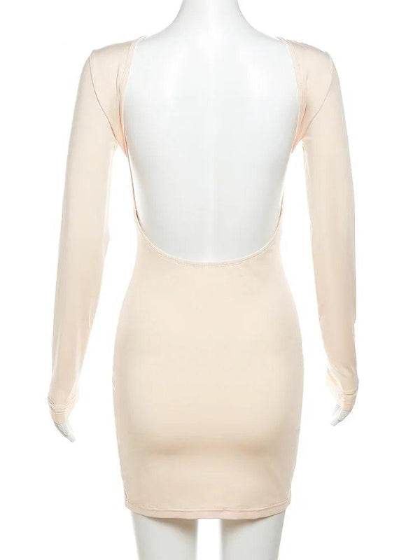 Classic Long Sleeve, Lightweight Mini Dress with Backless Design - Just The Fly Way