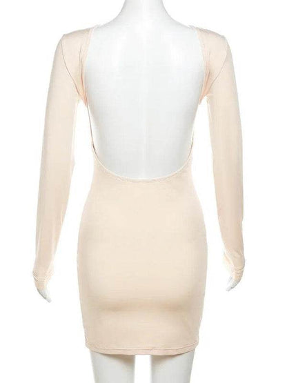 Classic Long Sleeve, Lightweight Mini Dress with Backless Design - Just The Fly Way