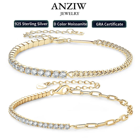 Shine On! 18k Gold Plated Moissanite & Silver Half Tennis Bracelet for Women & Men - Just The Fly Way
