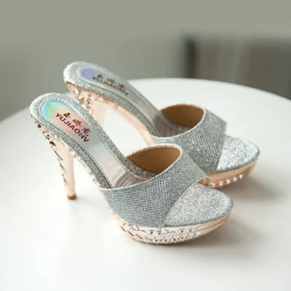 Fashionable, Bold and Beautiful DressSummer Women Sandals Rhinestone Women Shoes Sexy High Heels Shoe Ladies Sandalias Gold Silver Women Slippers Heeled Sandals Sexy