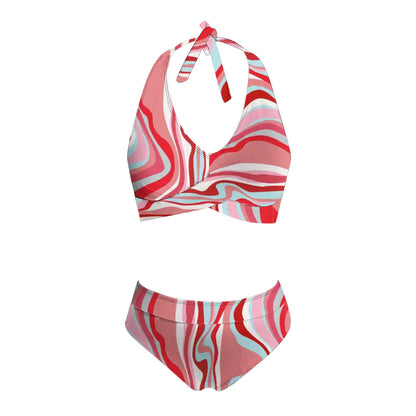 Fashionable, Bold and Beautiful Dressbikini Beach Colour Block Floral Printed Women's Swimsuit High Waist Two Piece For Teenagers biquinis feminino tendência 2024