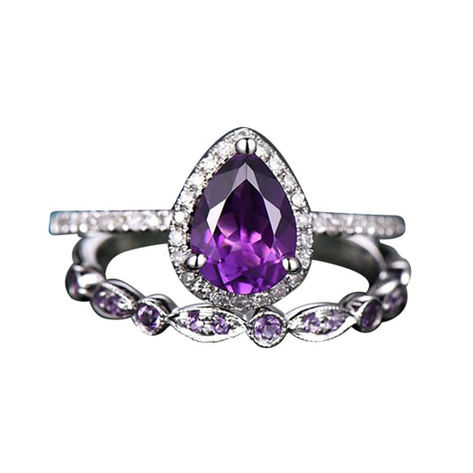 Shining Amethyst Ring, Tear Drop Shape, Cubic Zirconia Accent - Just The Fly Way