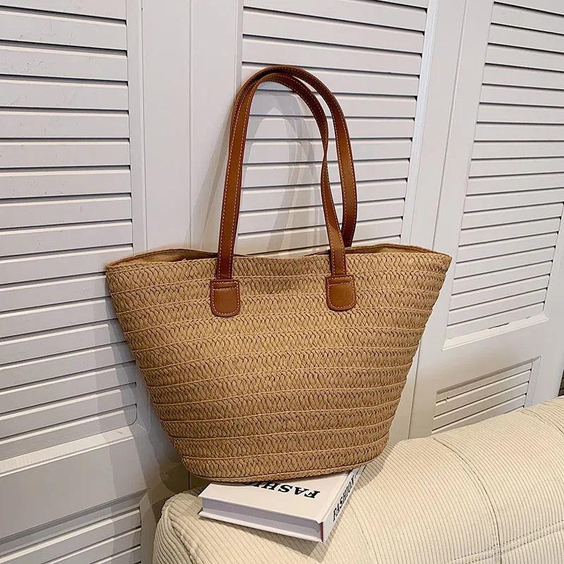 Women's Large Capacity Shoulder Bag with a Woven Basket Fashion - Just The Fly Way