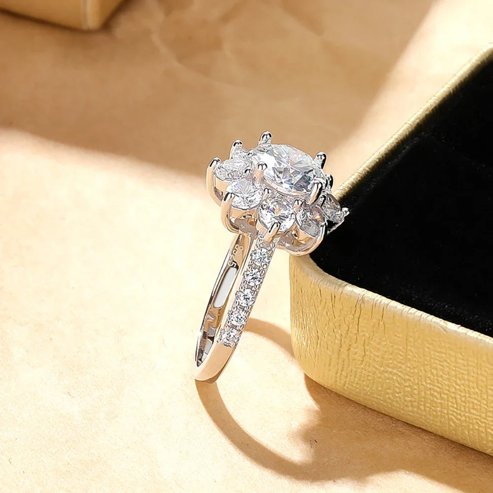 Shine Bright Moissanite Sunflower Rings for Women - S925 Silver & 18K Plated Wedding Jewelry with Certificate - Just The Fly Way