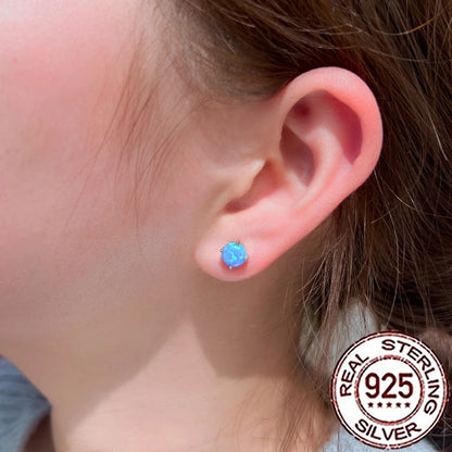 Fashionable, Bold and Beautiful DressCWWZircons 925 Sterling Silver Exquisite Mystical Blue Opal Round Stud Earrings for Women Party Dress Jewelry Accessories SE103 - Just The Fly Way