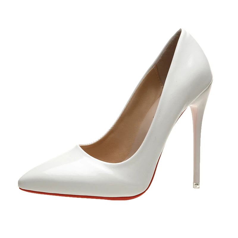 Fashionable, Bold and Beautiful DressTemperament 12cm Super High Thin Heels Shoes Women Pumps Pointed Toe Colorful Patent Leather Stiletto Wedding Shoe Size 45
