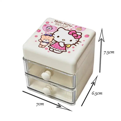 Sanrio Hello Kitty Desktop Storage Box Double Drawer Jewelry Storage Box Cartoon Kitty Cat Mini Sundries Finishing Boxes Gift