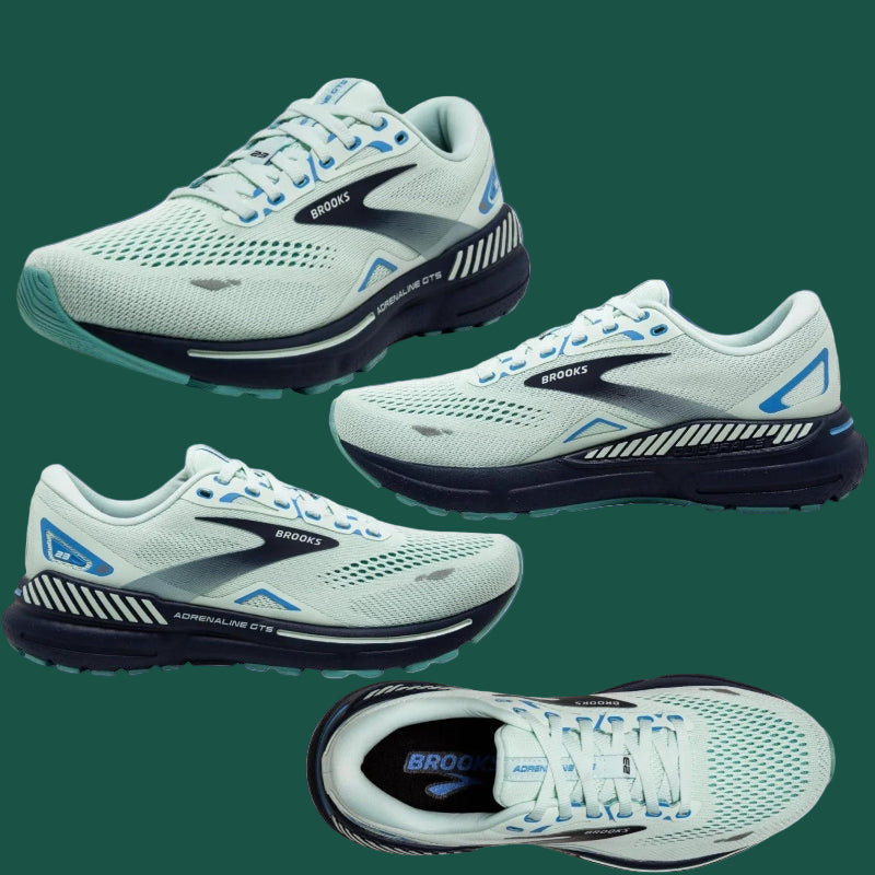 Brooks Adrenaline GTS 23 running shoes shown from multiple angles on a white background.