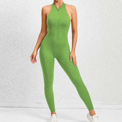 Zip-Up Activewear Yoga Romper With Bottom Contouring Design - Just The Fly Way
