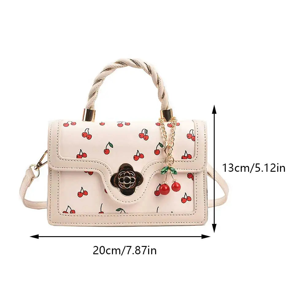 Fashionable, Bold and Beautiful DressStylish Women’s Cherry Square Chain Bag - Versatile PU Leather Crossbody with Sweet Cherry Pattern