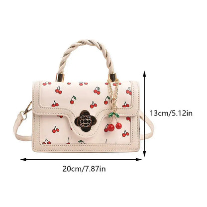 Fashionable, Bold and Beautiful DressStylish Women’s Cherry Square Chain Bag - Versatile PU Leather Crossbody with Sweet Cherry Pattern