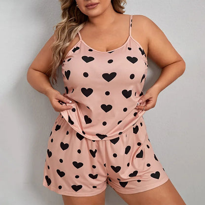 The Flirty and Cute Plus Size Printed Women's 2-piece Sleeveless Pajama Shorts Set In Multiple Colors and Sizes 1XL-5XL - Just The Fly Way