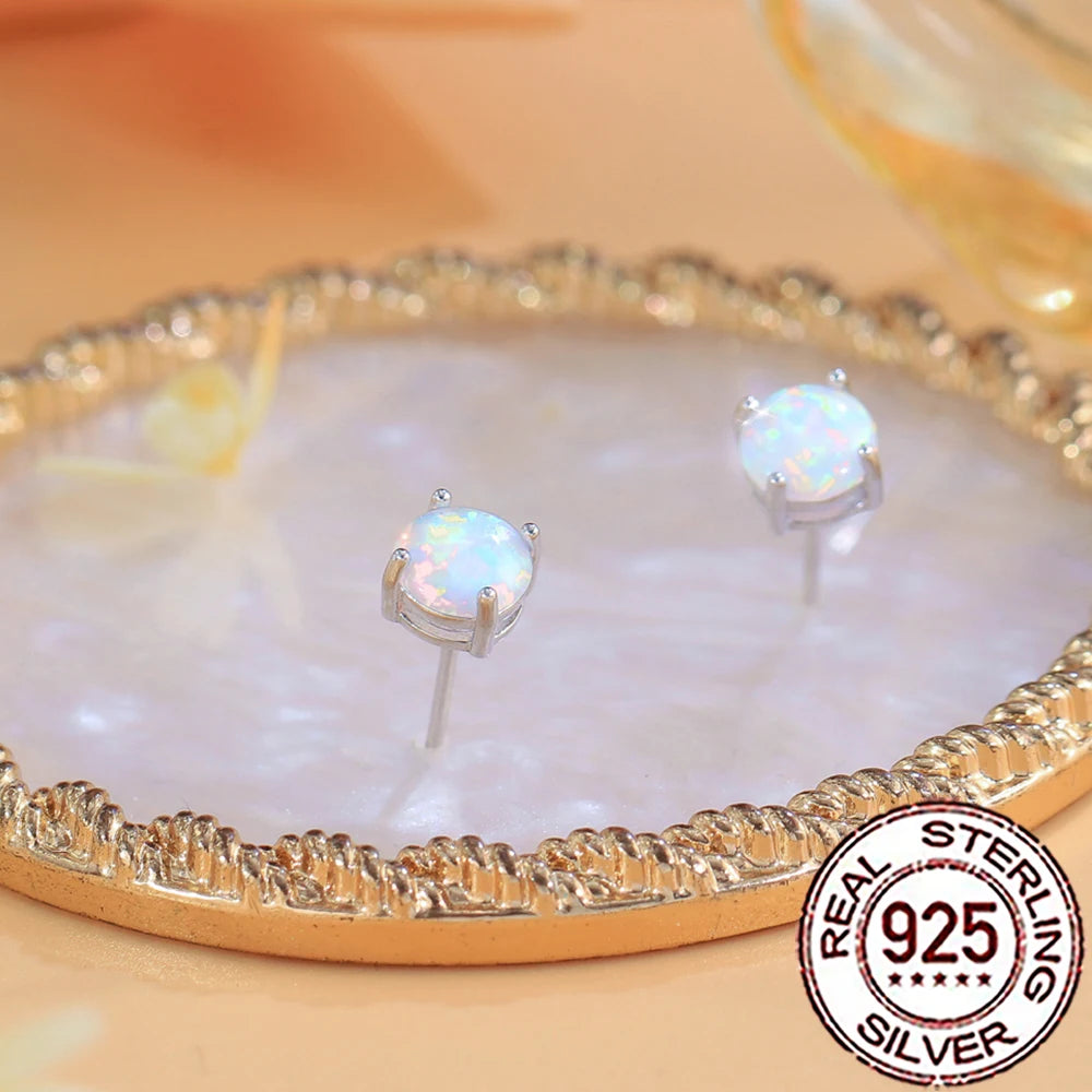 Fashionable, Bold and Beautiful DressCWWZircons Sterling Silver 925 Exquisite White Opal Round Stud Earrings for Women Trendy Party Dress Jewelry Accessories SE125 - Just The Fly Way