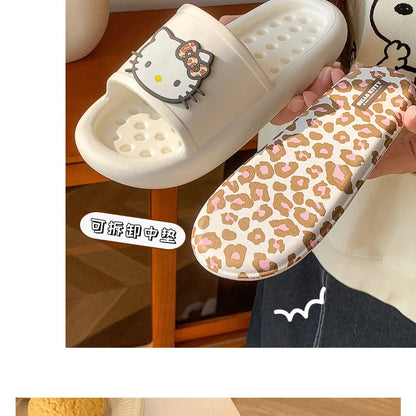 Miniso Hello Kitty Cute Leopard Print Slippers Trendy Open-Toe Slide Sandals in Chic Two-Tone Design Comfortable EVA Material