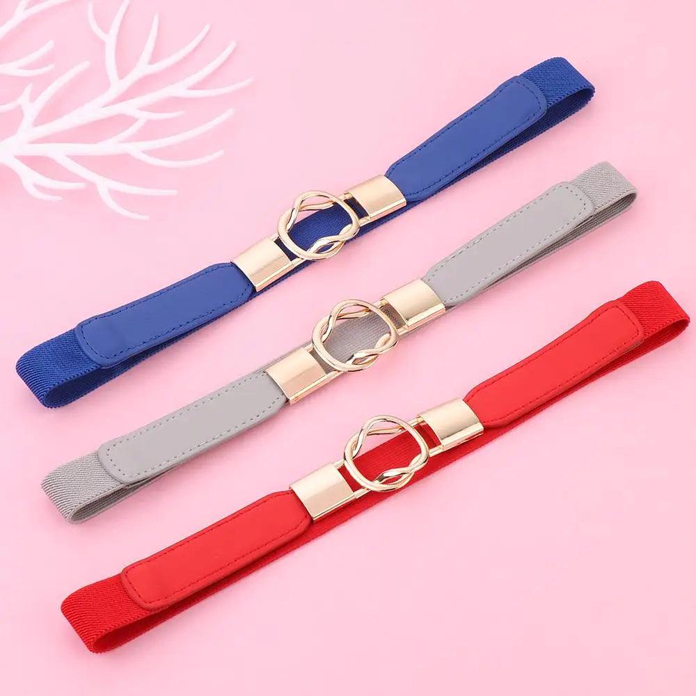 Women Elastic Thin Stretch Waistband Belt, Wrap Buckle - Just The Fly Way