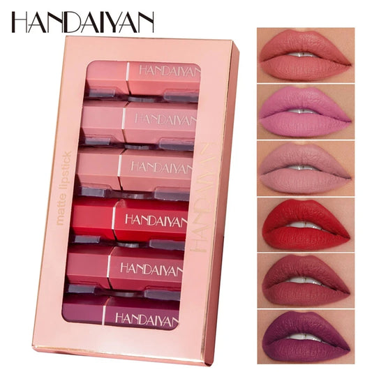 Fashionable, Bold and Beautiful DressHANDAIYAN 6Pcs/Box Velvet Matte Lipstick Kit Lips Makeup Nude Lip Stick Make Up Cosmetics Foggy Matt Tint Lip Balm Cream Pigment