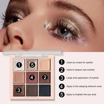 Fashionable, Bold and Beautiful DressJUJU DREAM 9-Color Eyeshadow Palette, Matte & Shimmer Finish, Soft Milk Tea Tones, Compact & Easy for Daily Student Makeup