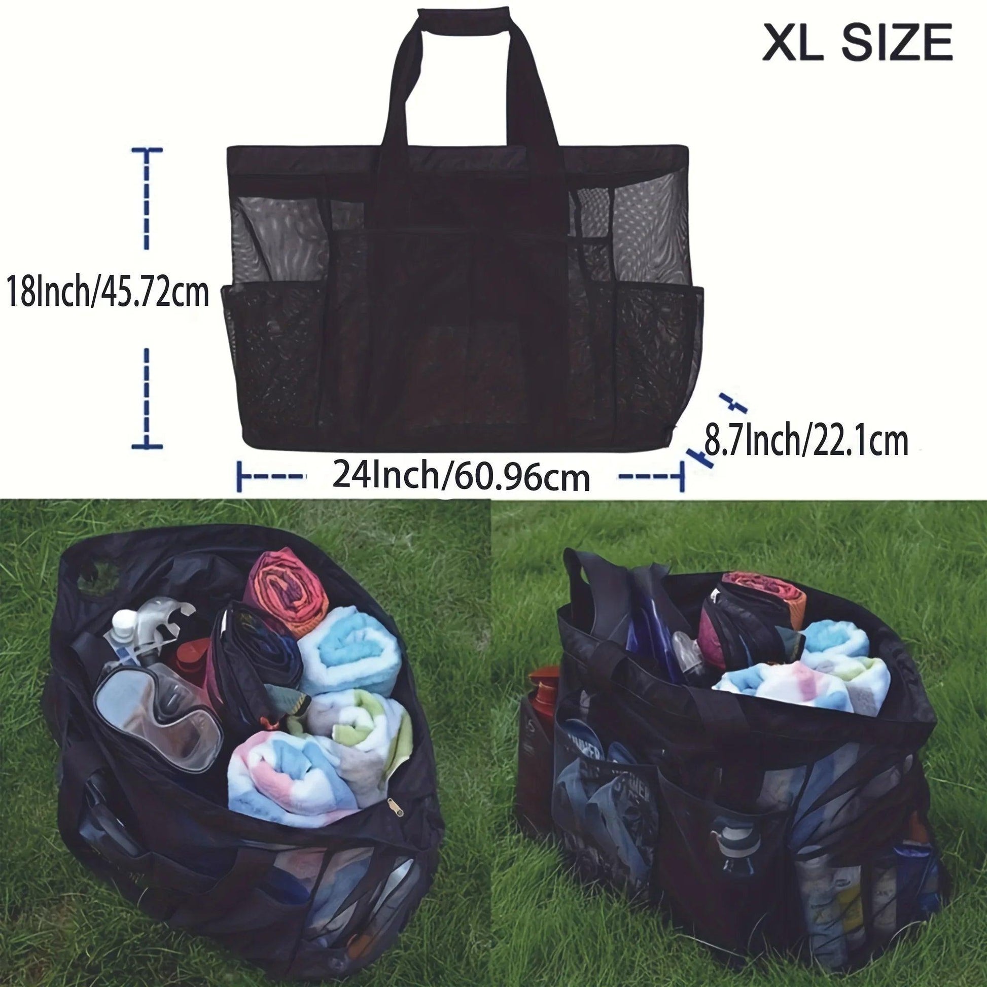 Extra Large Mesh Beach Bag, Breathable Mesh Tote With Zipper & Side Pockets - Just The Fly Way