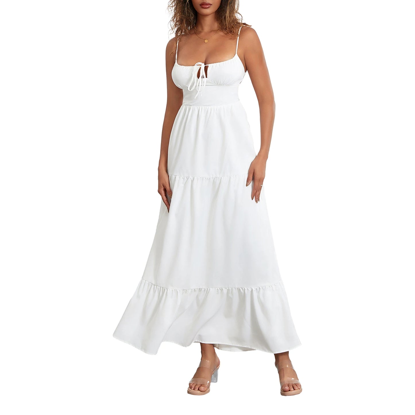 Women s Elegant Floral Print Maxi Dress with V-Neckline and Adjustable Spaghetti Straps for Summer Beach Vacation - Just The Fly Way