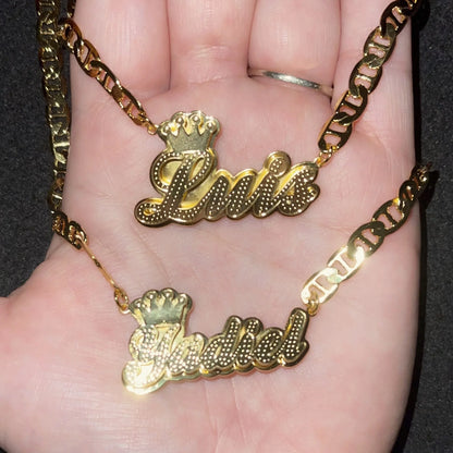 Fashionable, Bold and Beautiful DressCustom 3D Name Necklace with Crown Personalized Double Layer Pendant Flat Chain Stainless Steel Jewelry For Women - Just The Fly Way