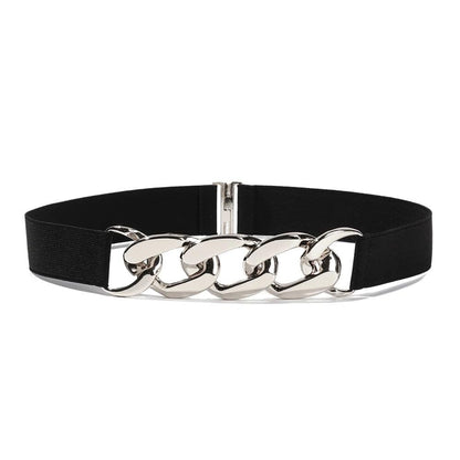 Fashion Elastic Belt, Gold or Silver Metal Buckle on Belt - Just The Fly Way
