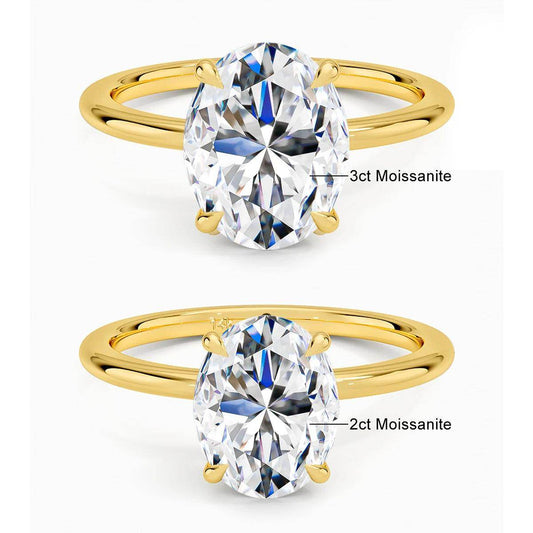 Certified 2ct 3ct Oval Moissanite Ring, 100% 14K Gold - Just The Fly Way