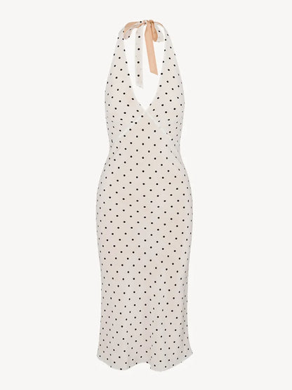 Bold and Sassy Retro Polka Dot Halter Maxi Dress - Just The Fly Way