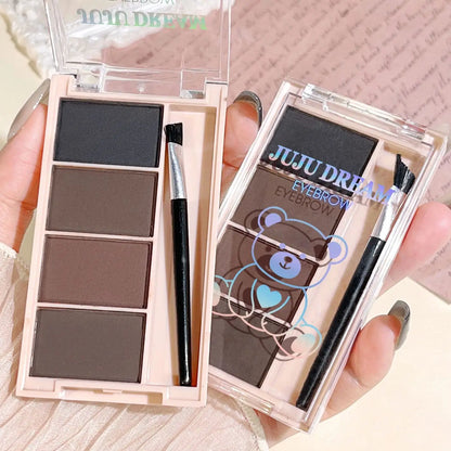 Fashionable, Bold and Beautiful DressA set of 4-color eyebrow powder trays with brushes in gray and brown matte tones for long-lasting color rendering, filling and s