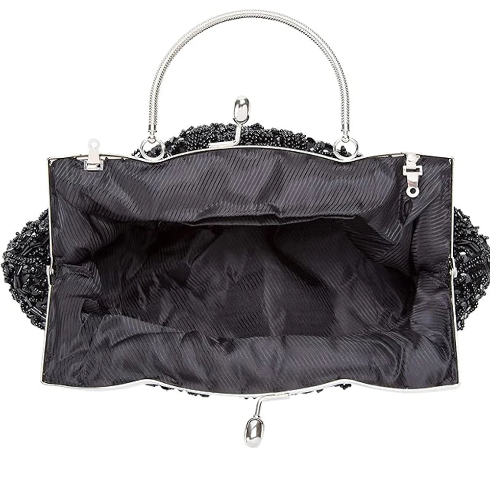 Women's Handbag Floral Designer Evening Bag Beaded Sequin Design Vintage Kissing Lock Satin Purse Bag Wedding Party Clutch Bags - Just The Fly Way