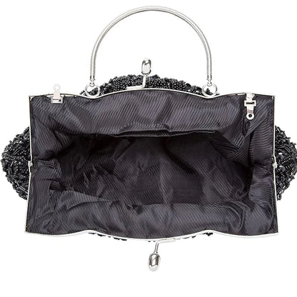 Women's Handbag Floral Designer Evening Bag Beaded Sequin Design Vintage Kissing Lock Satin Purse Bag Wedding Party Clutch Bags - Just The Fly Way