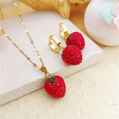 Fashionable, Bold and Beautiful DressHeart Sweet Red Strawberry Earrings Necklace for Woman, Fruit Earrings, gifts for friends,Birthday Gifts - Just The Fly Way