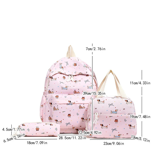 3Pc Cute Large Capacity Nylon Handbag, Backpack & Pencil Case Set with Adjustable Straps