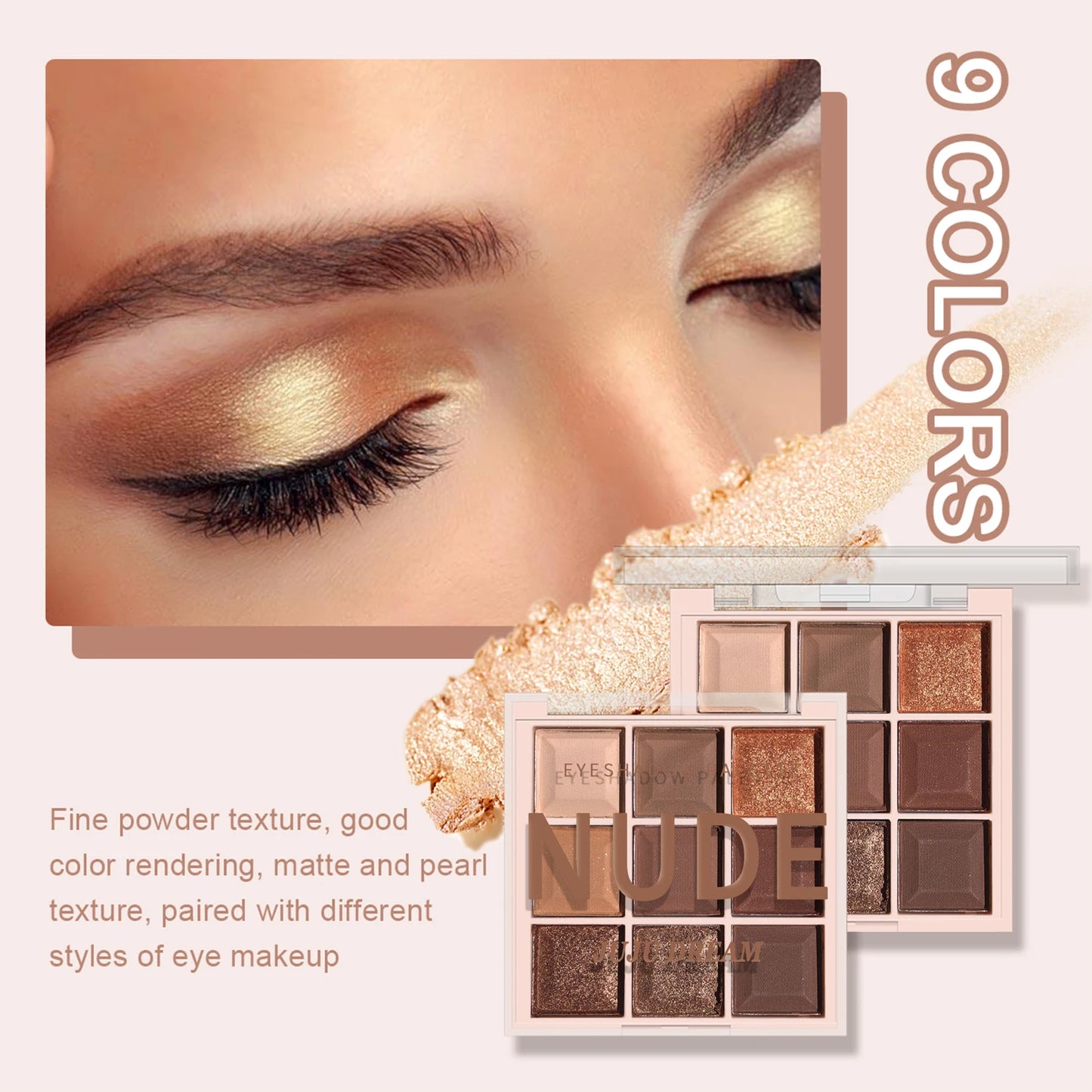 Fashionable, Bold and Beautiful DressJUJU DREAM 9-Color Eyeshadow Palette, Matte & Shimmer Finish, Soft Milk Tea Tones, Compact & Easy for Daily Student Makeup