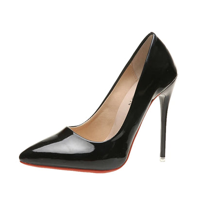 Fashionable, Bold and Beautiful DressTemperament 12cm Super High Thin Heels Shoes Women Pumps Pointed Toe Colorful Patent Leather Stiletto Wedding Shoe Size 45