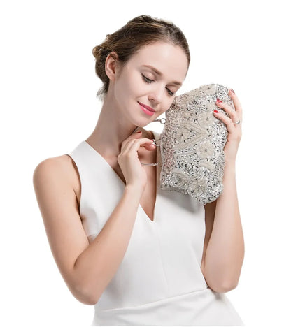 Women's Retro Small Totes Evening Bags Beaded Embroidered Ladies Clutch Purse Shoulder Chain Wedding Party Handbags Bags Purses - Just The Fly Way