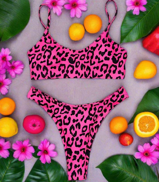Animal Print Classic Bikini, Push Up Top, Brazilian Cut Bottom Bikini Set - Just The Fly Way