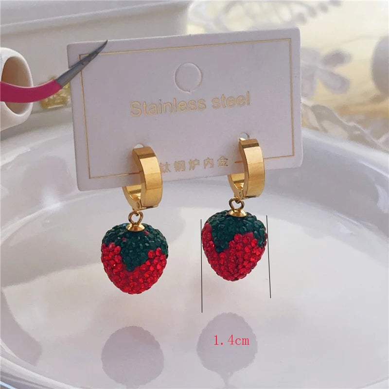 Fashionable, Bold and Beautiful DressHeart Sweet Red Strawberry Earrings Necklace for Woman, Fruit Earrings, gifts for friends,Birthday Gifts - Just The Fly Way