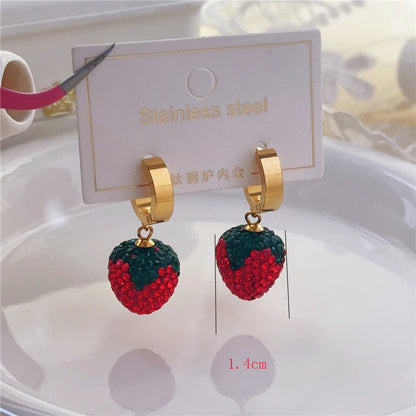 Fashionable, Bold and Beautiful DressHeart Sweet Red Strawberry Earrings Necklace for Woman, Fruit Earrings, gifts for friends,Birthday Gifts - Just The Fly Way