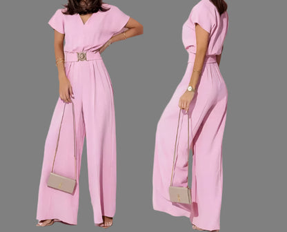 Lightweight Romper, V-Neck, Short Sleeves, and Belt - Just The Fly Way