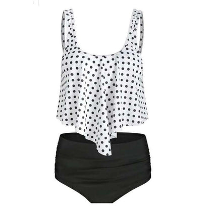 Printed Two Piece Swimwear With Ruffles And High Waist Bikini Set Bottom - Just The Fly Way
