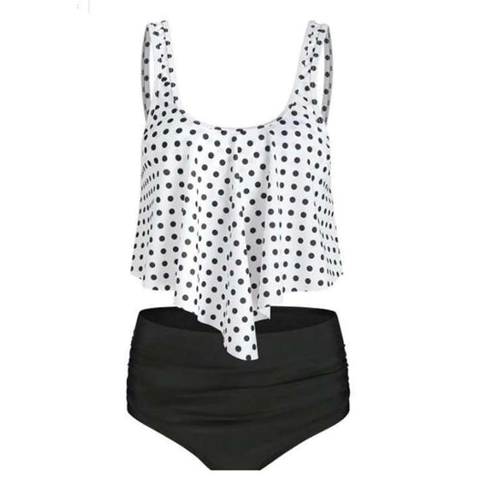 Printed Two Piece Swimwear With Ruffles And High Waist Bikini Set Bottom - Just The Fly Way
