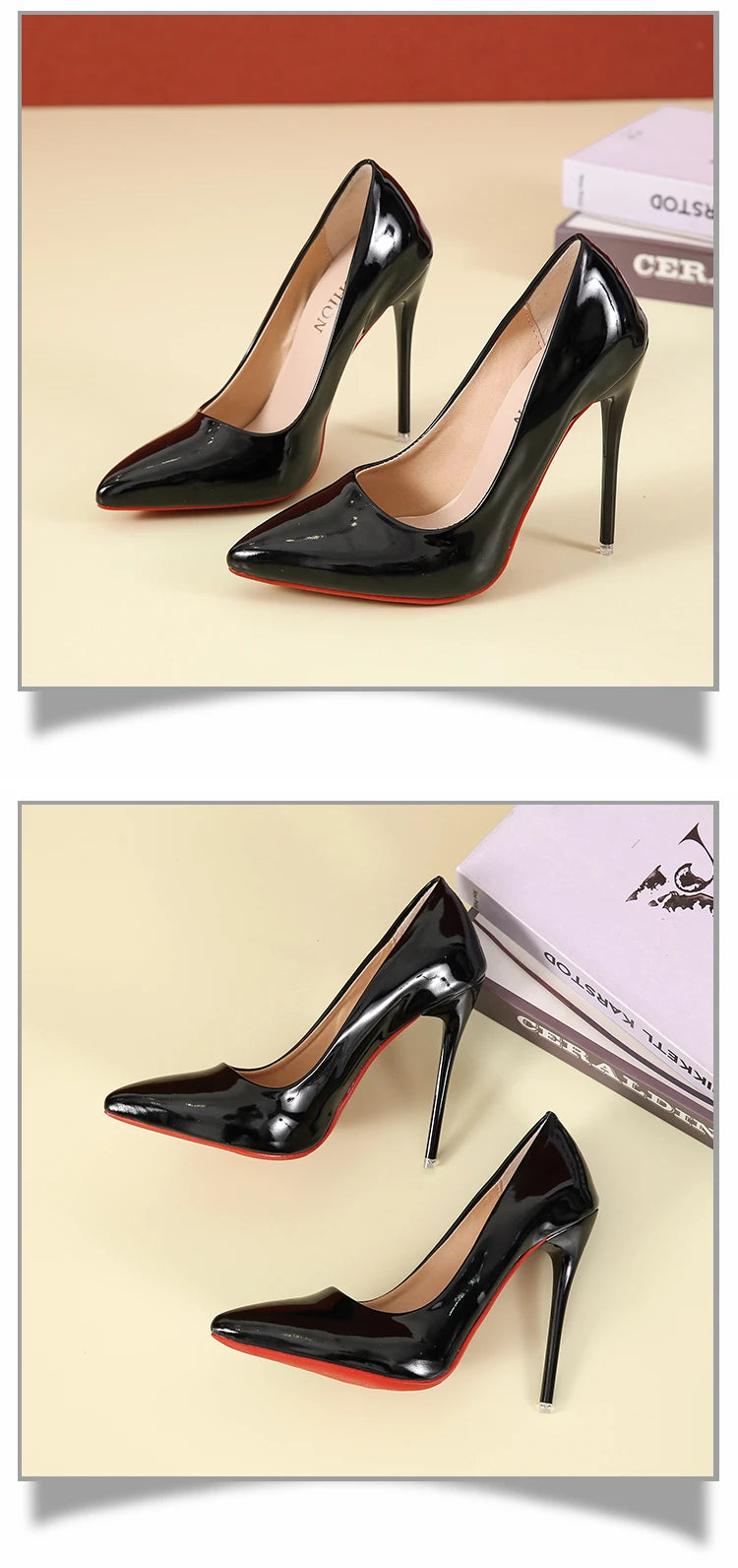 Fashionable, Bold and Beautiful DressTemperament 12cm Super High Thin Heels Shoes Women Pumps Pointed Toe Colorful Patent Leather Stiletto Wedding Shoe Size 45
