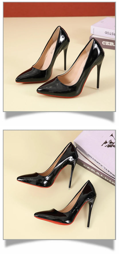 Fashionable, Bold and Beautiful DressTemperament 12cm Super High Thin Heels Shoes Women Pumps Pointed Toe Colorful Patent Leather Stiletto Wedding Shoe Size 45