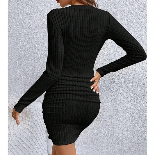 Women's Solid Color, Lightweight, Slim Fitting, Long-Sleeve, Mini Dress - Just The Fly Way
