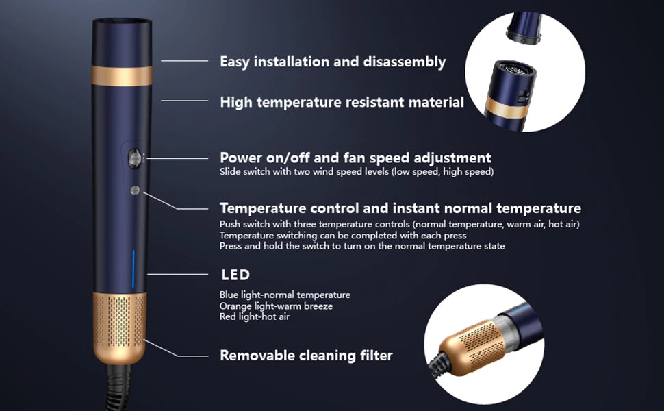 Negative Ion Hair Dryer Wrap 6 in 1 Multi-Styler Powerful Hair Dryer Brush Multi-Styler Auto-Wrap Curlers For Dyson Air wrap - Just The Fly Way