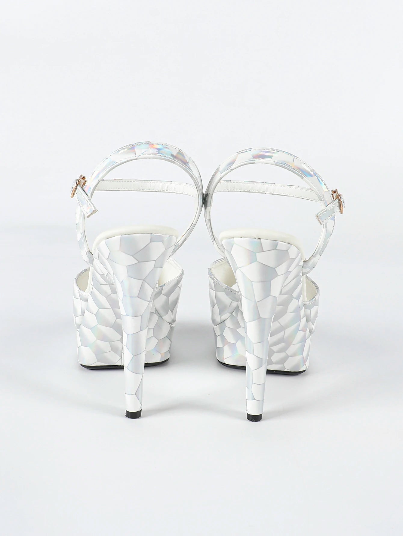 Fashionable, Bold and Beautiful DressHologram Iridescent PU Leather Buckle Strap Sandals For Woman 13CM Stiletto Summer Platform Heels Europe and America Party Shoes